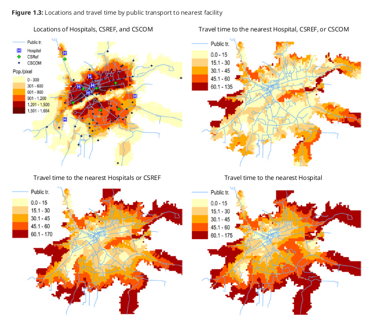 DataTransport1's tweet photo. Bamako's public #Transport #mapping data combined with other sources enable a relationship between #transport #education #health, and natural resources.  From @WorldBankAfrica's Connectivity For ''Human Capital '' report 
#Mali #Africa #Mass #OpenData  #Mobility https://t.co/CePyWHXhNN