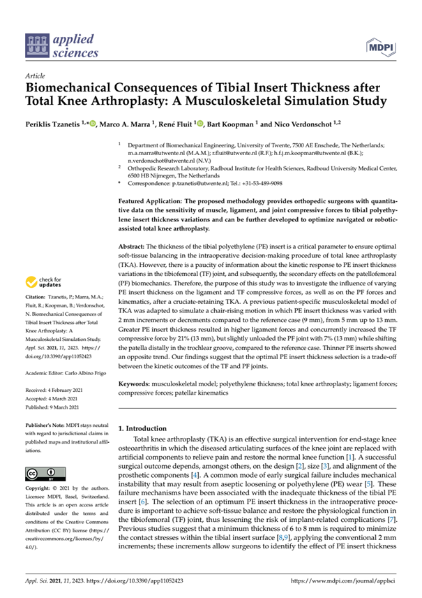 Periklis Tzanetis Explore Our Latest Paper Published In Applsci Concerning The Biomechanical Consequences Of Tibial Insert Thickness After Total Knee Arthroplasty T Co Cw8yqndhox T Co Rfulvotnui