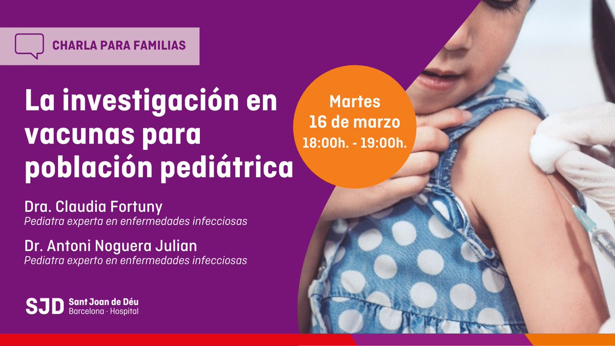Share4Rare_es (@share4rare_es) on Twitter photo 🖥️ ¿Por qué es importante investigar sobre vacunas en población #pediátrica? 💉
El próximo martes la Dra. Clàudia Fortuny y el Dr. Antoni Noguera del <a href="/IRSJD_info/">Institut de Recerca Sant Joan de Déu</a> <a href="/SJDbarcelona_es/">Hospital Sant Joan de Déu Barcelona ES</a> nos hablarán de su relevancia.
📝 Inscripciones 👉 formacion.sjdhospitalbarcelona.org/es/la-investig… #COVIDー19 #vacunacion 🖥️ ¿Por qué es importante investigar sobre vacunas en población #pediátrica? 💉
El próximo martes la Dra. Clàudia Fortuny y el Dr. Antoni Noguera del <a href="/IRSJD_info/">Institut de Recerca Sant Joan de Déu</a> <a href="/SJDbarcelona_es/">Hospital Sant Joan de Déu Barcelona ES</a> nos hablarán de su relevancia.
📝 Inscripciones 👉 formacion.sjdhospitalbarcelona.org/es/la-investig… #COVIDー19 #vacunacion