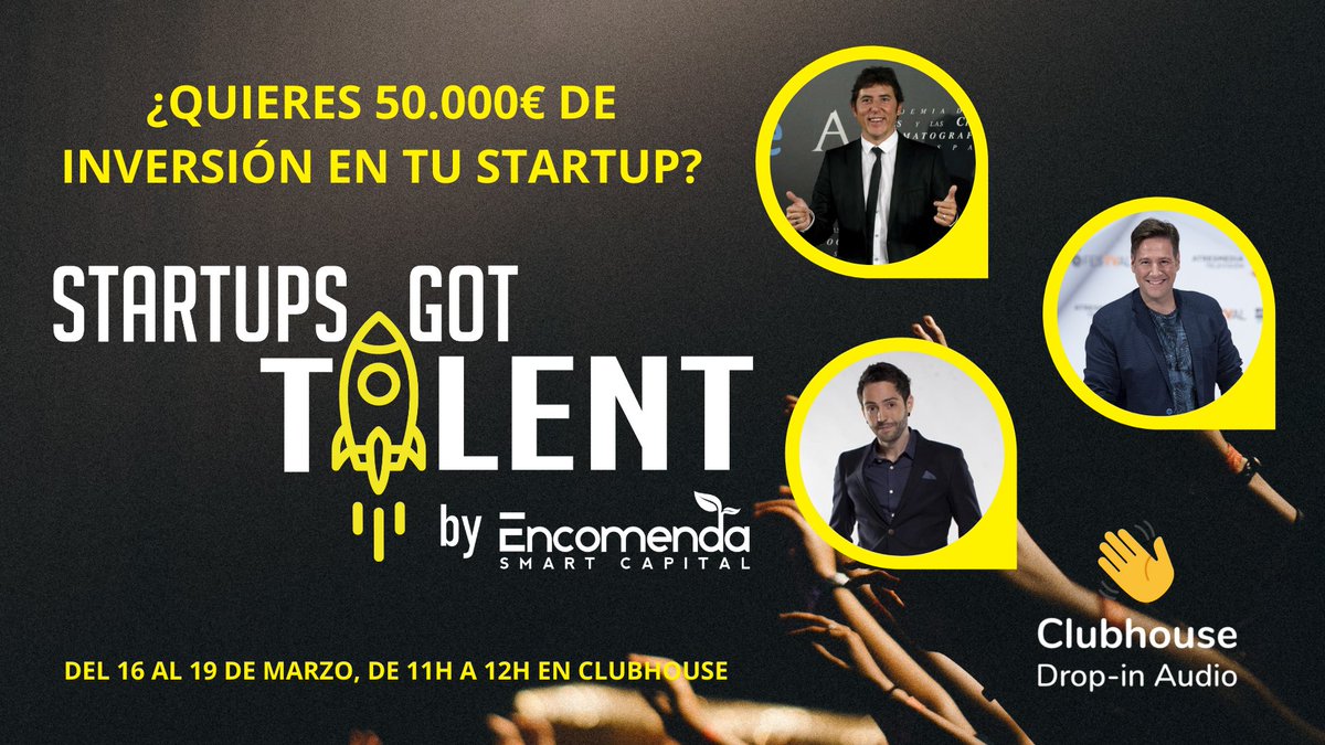 EncomendaVC (@encomendavc) on Twitter photo Lanzamos #StartupsGotTalent el 1er concurso de pitching a través de @joinClubhouse con un premio de 50K€ en funding. El jurado estará formado por <a href="/carlosblanco/">Carlos Blanco</a>, <a href="/ojuncosa/">Oriol Juncosa</a>, <a href="/mario_brass/">Mario De Brass</a> e invitados top como <a href="/Carlos_Latre/">Carlos Latre</a>, <a href="/davidguapo/">David Guapo</a> y <a href="/Fuentes_Manel/">Manel Fuentes</a>🚀
👉bit.ly/3t9rbKy Lanzamos #StartupsGotTalent el 1er concurso de pitching a través de @joinClubhouse con un premio de 50K€ en funding. El jurado estará formado por <a href="/carlosblanco/">Carlos Blanco</a>, <a href="/ojuncosa/">Oriol Juncosa</a>, <a href="/mario_brass/">Mario De Brass</a> e invitados top como <a href="/Carlos_Latre/">Carlos Latre</a>, <a href="/davidguapo/">David Guapo</a> y <a href="/Fuentes_Manel/">Manel Fuentes</a>🚀
👉bit.ly/3t9rbKy