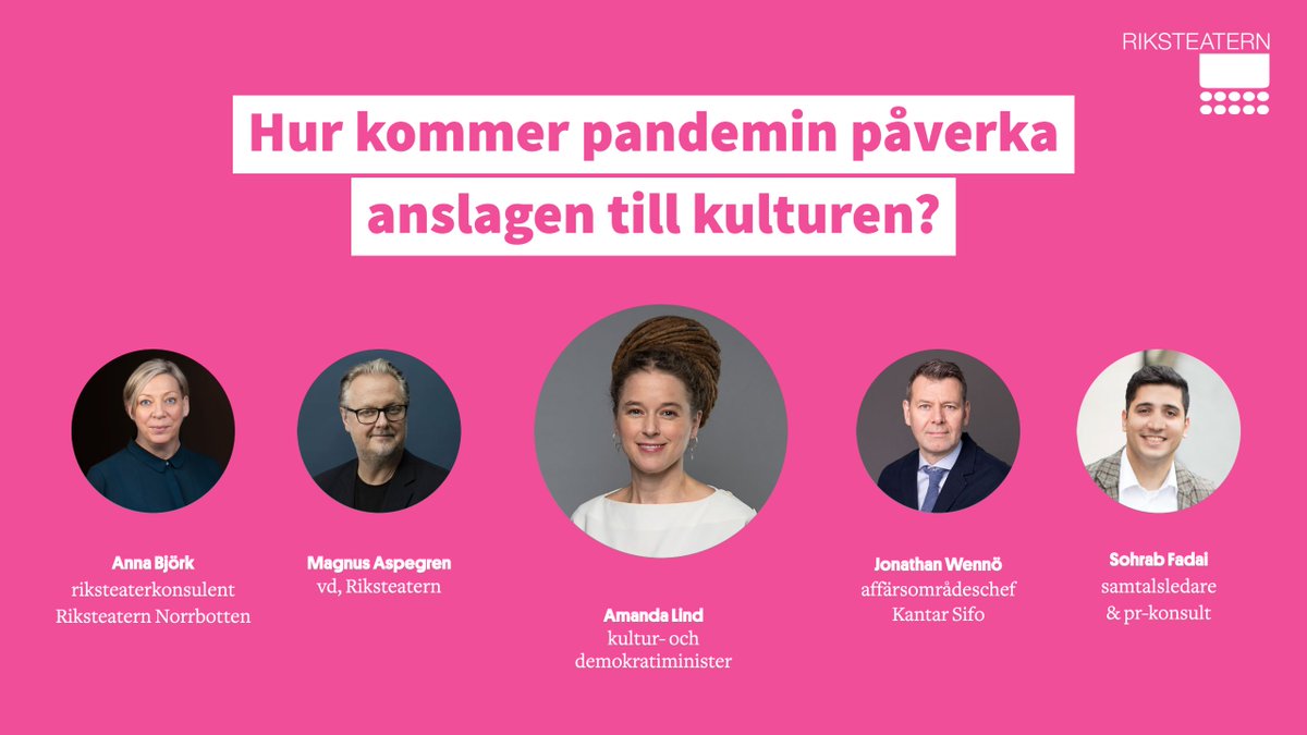 Riksteatern's tweet image. SEMINARIUM! I en ny undersökning har vi frågat nära 500 kommunpolitiker om pandemins påverkan för kulturanslagen. Resultaten diskuteras med bl.a. kulturminister @amandalind_ &amp;amp; Riksteaterns @VDMagnus.

📆16/3
🕤8.30
💻Zoom: bit.ly/riksteaternsem…
💻FB: bit.ly/riksteaternsem…