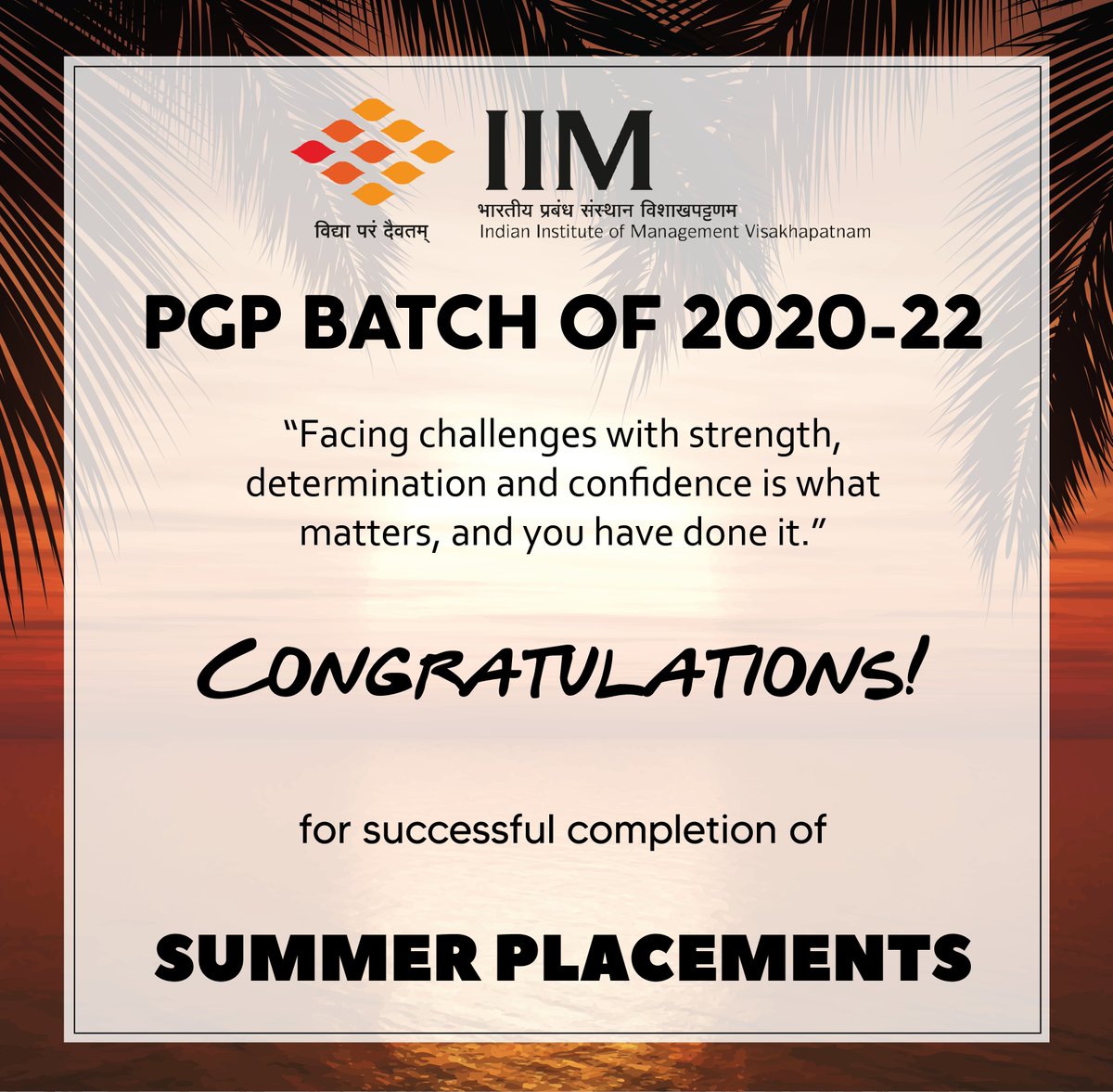 (1/3) It's with immense pleasure that we announce the completion of summer placements for the PGP Batch of 2020-22 with 100% placement.

We express our gratitude to all the recruiters partaking in the summer internship program and standing by our side.