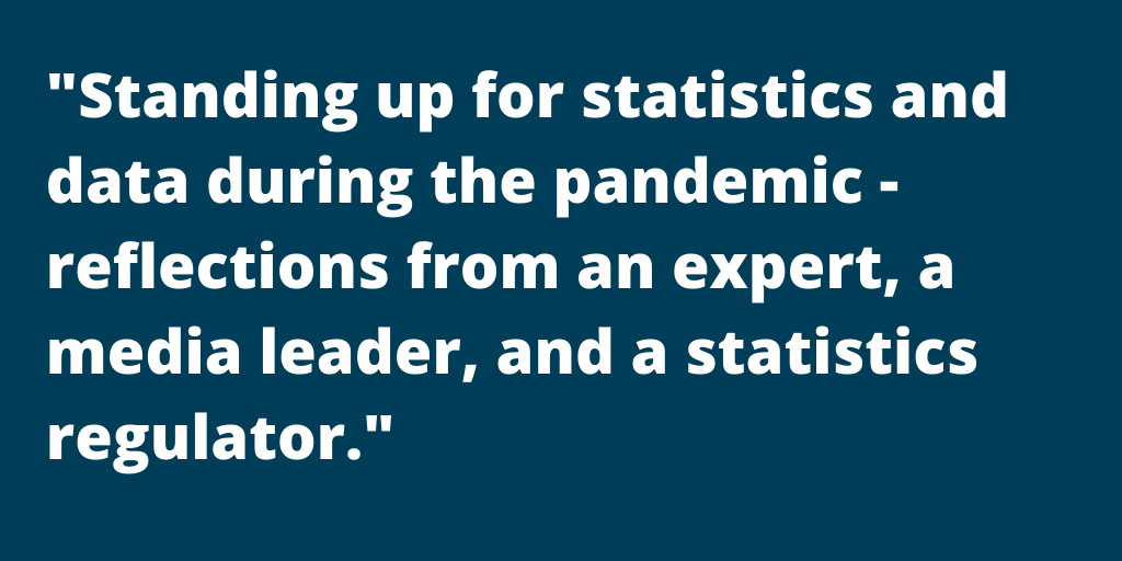 StatsRegulation's tweet photo. Our DG Ed Humpherson is chairing a discussion at the @UKGSS #GSSConf this morning. 

He is joined by our Deputy Director Mary Gregory, @d_spiegel and @robertcuffe as they discuss their thoughts on standing up for statistics during the pandemic. https://t.co/d9hMMDPfnv