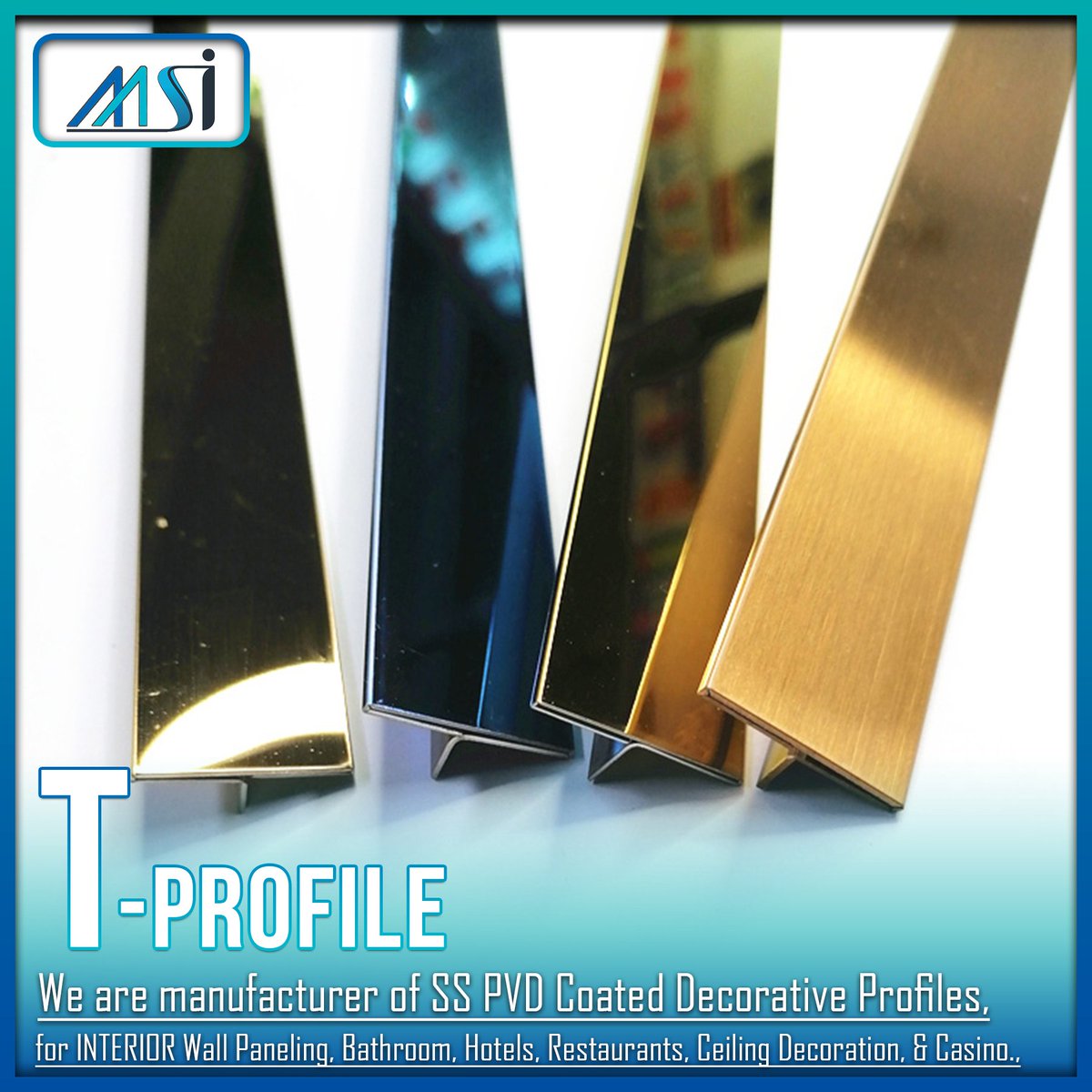 IndiaStainless's tweet photo. We are manufacturer of SS PVD Coated Decorative Profiles.

#Architecture #design #interiordesign #pvd #stainlesssteel #architect #homedecor #pvdcoatedprofile #decorativeprofiles #luxury #homedesign #msiprofile #pvdcoatedsheet #interiors #msi #Tprofile #Tsection #Tshapes #Tchannel https://t.co/ZtNN96Ykbu