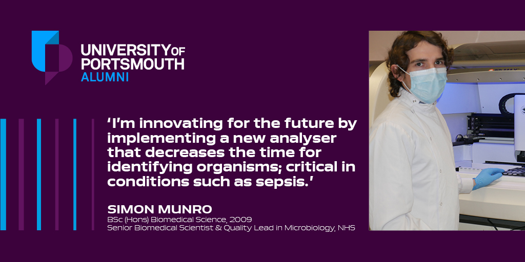 uopalumni's tweet photo. After completing a placement whilst studying Biomedical Science, #uopalumni Simon Munro was equipped with the skills &amp; knowledge to secure a role @HHFTnhs straight after graduating. Read how Simon is innovating for the future in his #STEM role. #BSW2021  https://t.co/CpcKABLrqB https://t.co/NIc4s8EDIr