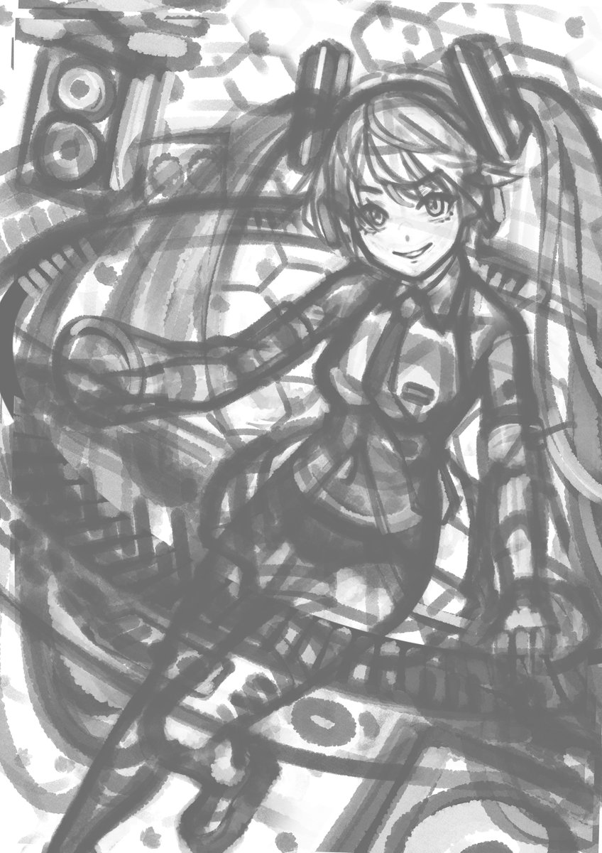 昨日のイラストの制作過程です^^ 大ラフ -> ラフ -> 線画 -> 完成