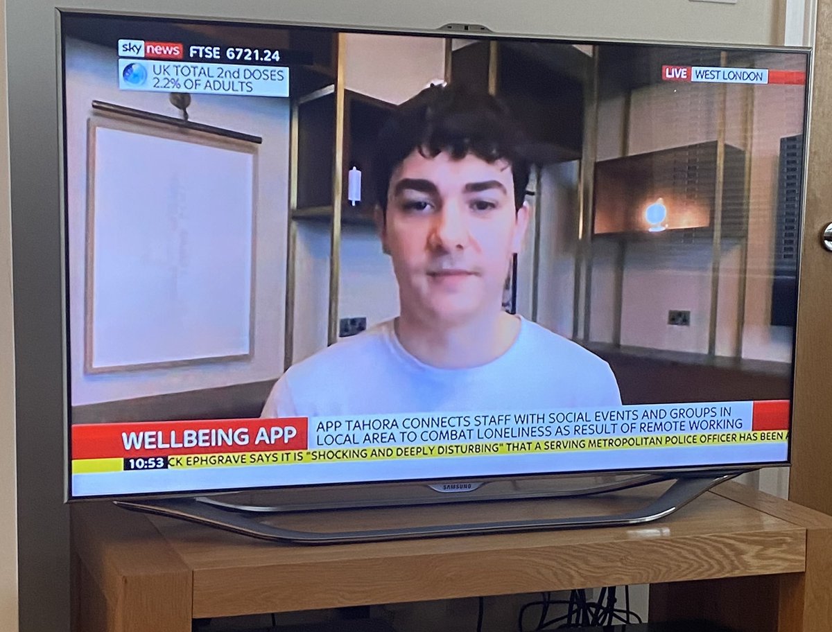 thealisonedgar's tweet photo. Sooo proud of my buddy @TowersBen @TahoraHQ on @SkyNews talking #mentalhealth 42% do not have a close friend in the work place. https://t.co/vKcGeqguXW