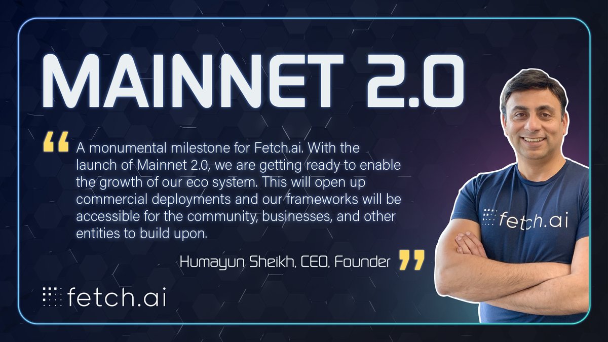 Fetch_ai's tweet image. Your weekly reminder: The #FetchAI #Mainnet2 is set to launch on 31.03!🚀

Why is Mainnet 2.0 so important for @Fetch_ai?💪

Here is our Founder and CEO @HMsheikh4&apos;s thoughts on the launch.

#Mainnet2IsComing $FET #cryptocurrency #blockchain #AI