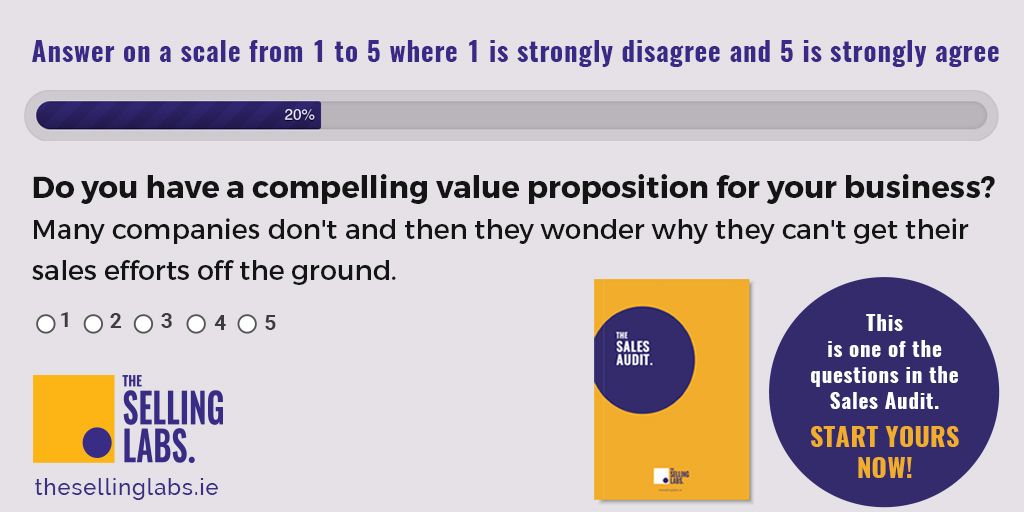 Do you have a compelling value proposition for your business? This is one of the many questions the Sales Audit poses- check it out here and start to increase your sales now. Click here for the Audit: lnkd.in/e88wQTA