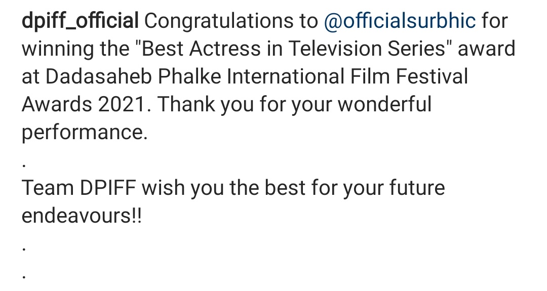 Caption ❤️❤️❤️
#SurbhiChandna #dpiff2021
#bestactress