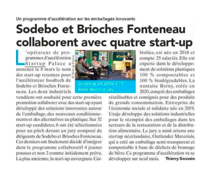 Startup_Palace's tweet photo. #nospartenairesdanslesmédias🗞

"Sodebo et Brioches Fonteneau collaborent avec 4 startups"

...et même 4 startups géniales, n'ayons pas peur des mots ! 💥

Hey pssst @bernypack @Uzaje_ @carbiolice #OutlanderMaterials, on parle de vous ! 🙌🏻

✍🏻 @lesmarches https://t.co/762iL5vKhi