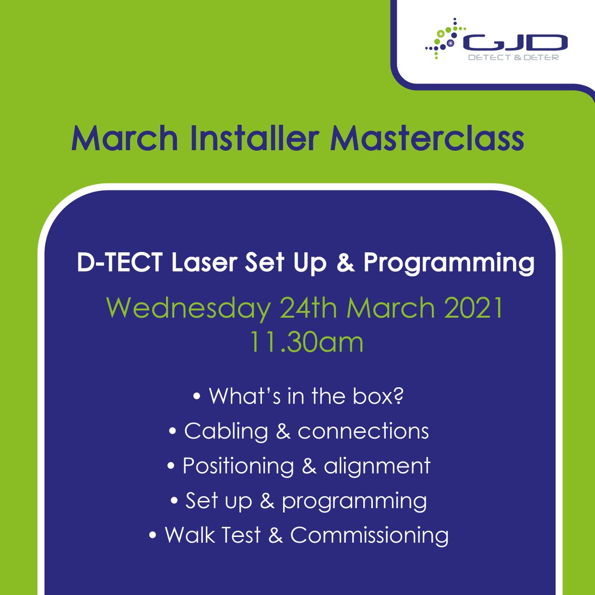 GJDManufacture's tweet photo. It’s just 2 weeks until our next installer masterclass where we will be discussing our D-TECT Laser GJD500. 📆

To secure your place on the webinar, email Greg Stuttle, (greg.stuttle@gjd.co.uk). https://t.co/HOoFcJEVPS
