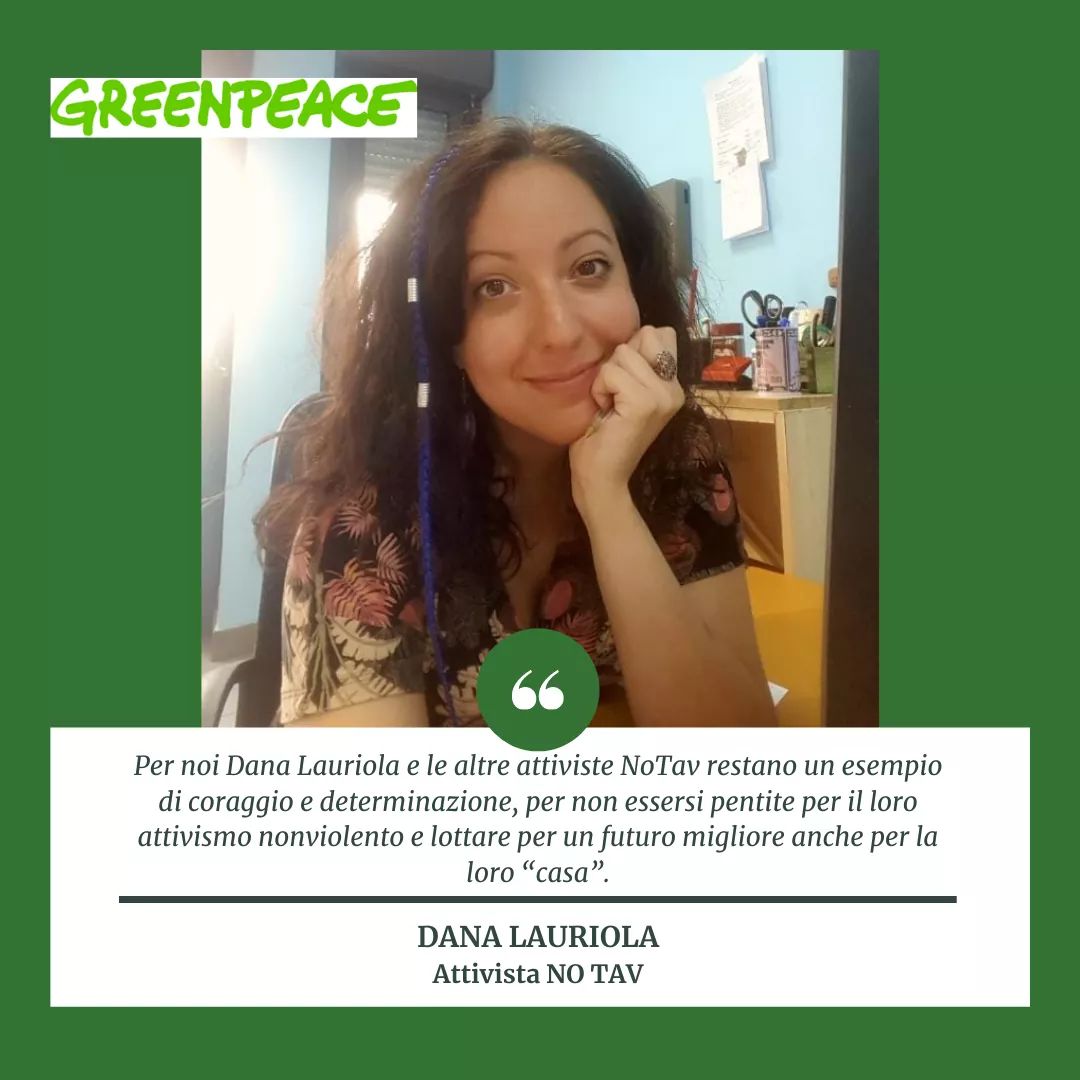 #lottomarzo
#donneperilclima

Dana Lauriola, militante NoTav.
Incarcerata il 17 Settembre 2020 per essere stata una delle portavoci principali di una protesta pacifica.

Qui sotto la sua storia👀👇
facebook.com/50880458923018…