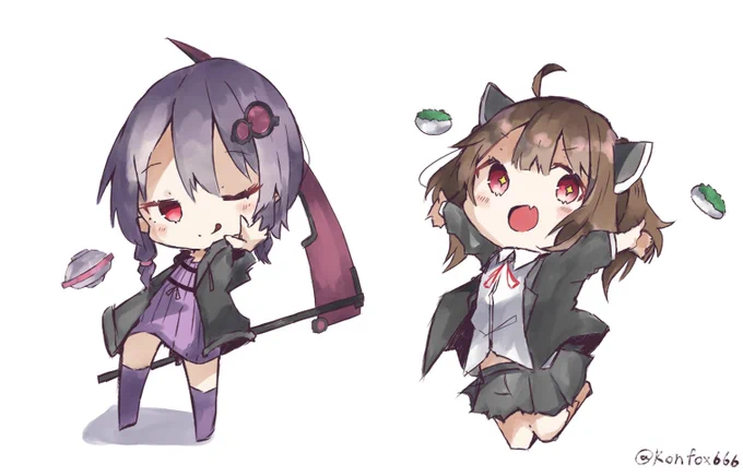 デフォルメきりたんとゆかりさん
#東北きりたん  #描いてみた
#結月ゆかり 