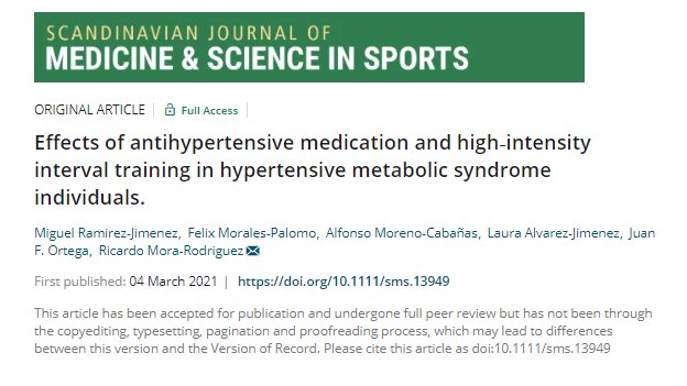 It is a pleasure to present our last article published in the Scand J Med Sci Sports: "Effects of antihypertensive medication and high-intensity interval training in hypertensive metabolic syndrome individuals" pubmed.ncbi.nlm.nih.gov/33662166/