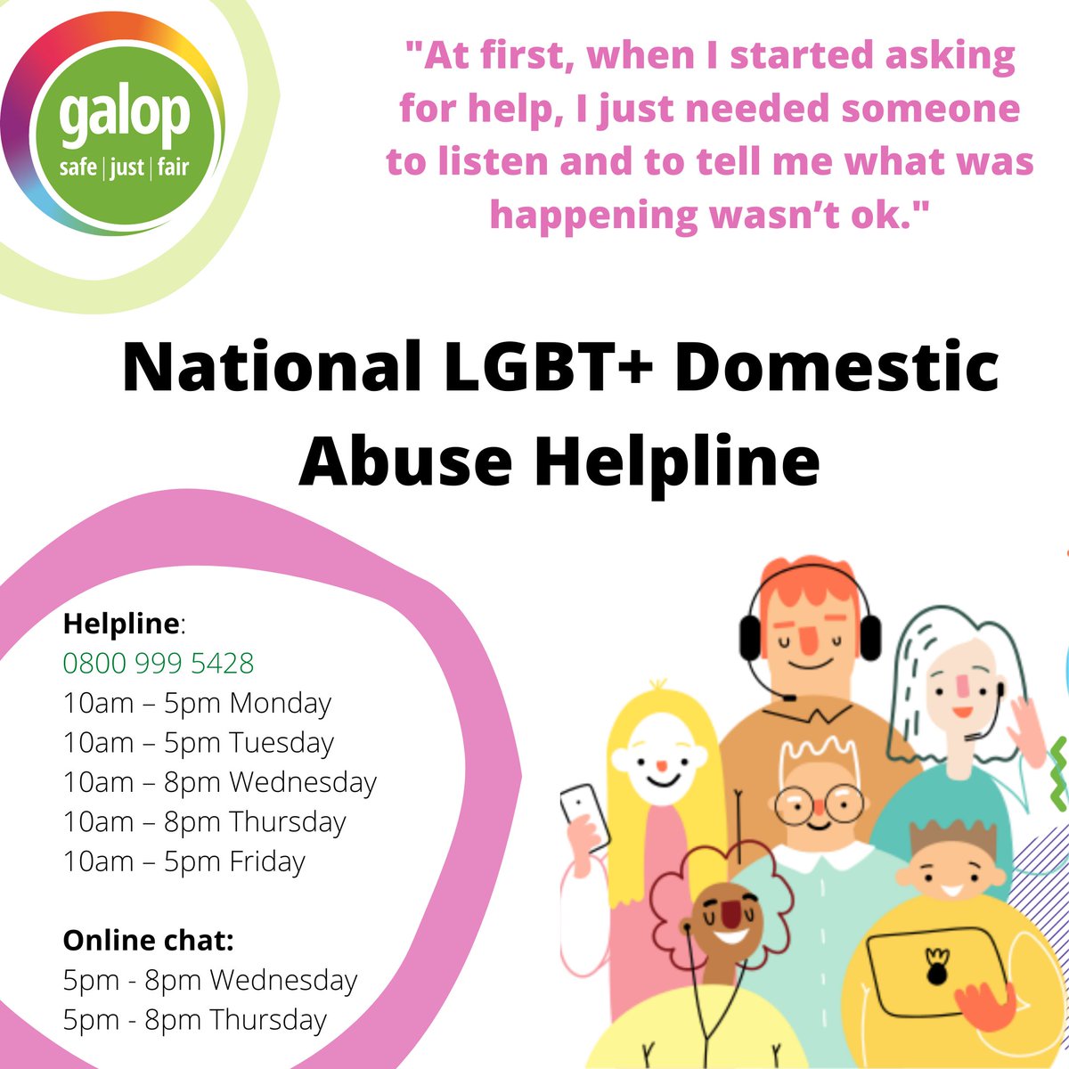 GalopUK's tweet photo. For anyone having an especially tough time living with a partner or family member, please know we’re still here for you. 

Our National #LGBT+ Domestic Abuse Helpline &amp; Survivors Forum are available.

0800 999 5428
help@galop.org.uk
Survivors Forum: https://t.co/N4maw5Pzij https://t.co/WjCc8mj9pz