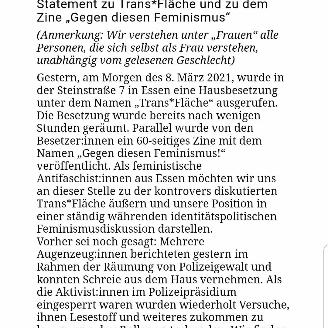AFAEssenWest's tweet photo. Volles Statement zur @Transflaeche #Besetzung in der Steinstr #EssenSüd und beigefügtem Zine #e0803 #Essen #Polizeigewalt auf unserer Homepage https://t.co/9lgp2flSim https://t.co/KEEIrYVmaS