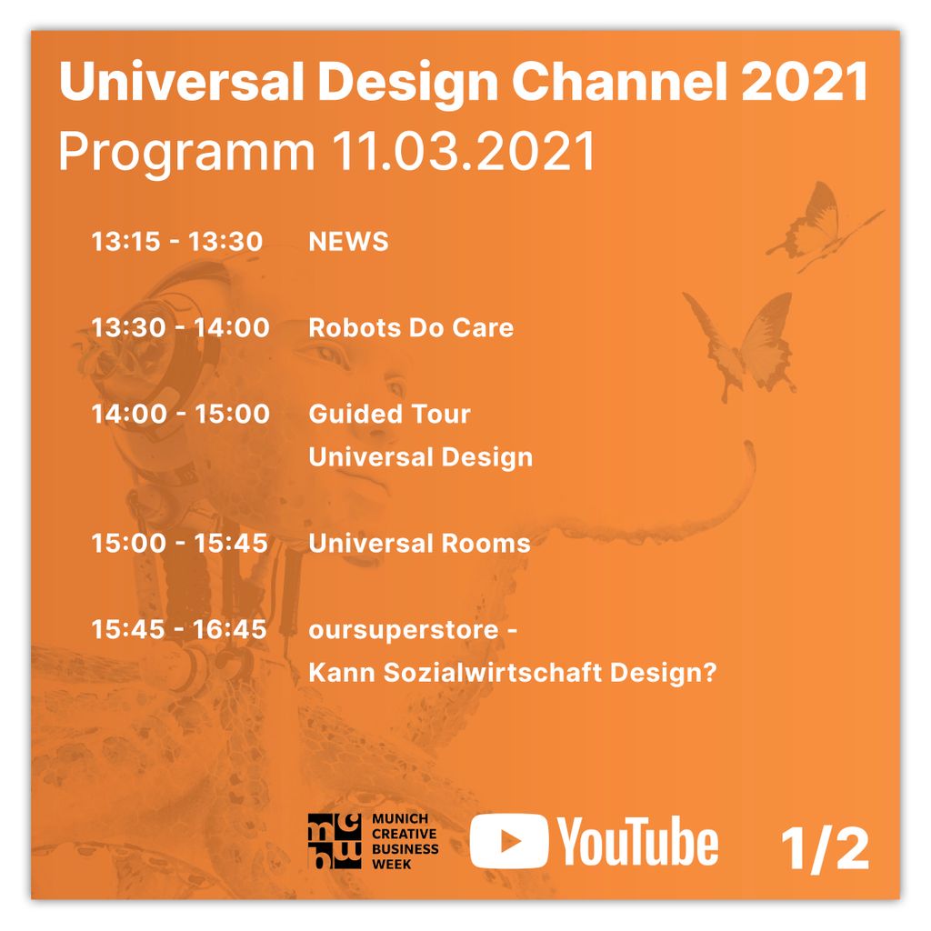 design_tb's tweet photo. Hier unser Programm für morgen, den 11.03.2021 
Wir freuen uns wieder über zahlreiche Zuschauer:innen!

Link zum Livestream: https://t.co/vi9pVnYpXS

#universaldesign 
#udchannel
#mcbw 
#munichcreativebusinessweek
#designconnects 
#shapingfuturesbydesign https://t.co/u8vqEZpftz