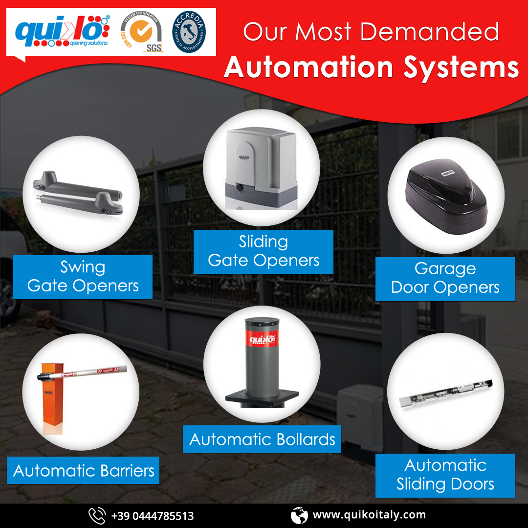 QUIKOITALY's tweet image. Quikoitaly caters to a wide range of automation systems including #SwingGateOpeners, #SlidingGateOpeners, #GarageDoorOpeners, automatic barriers &amp;amp; bollards, and many more.

Visit our website quikoitaly.com/en to explore the complete system range.