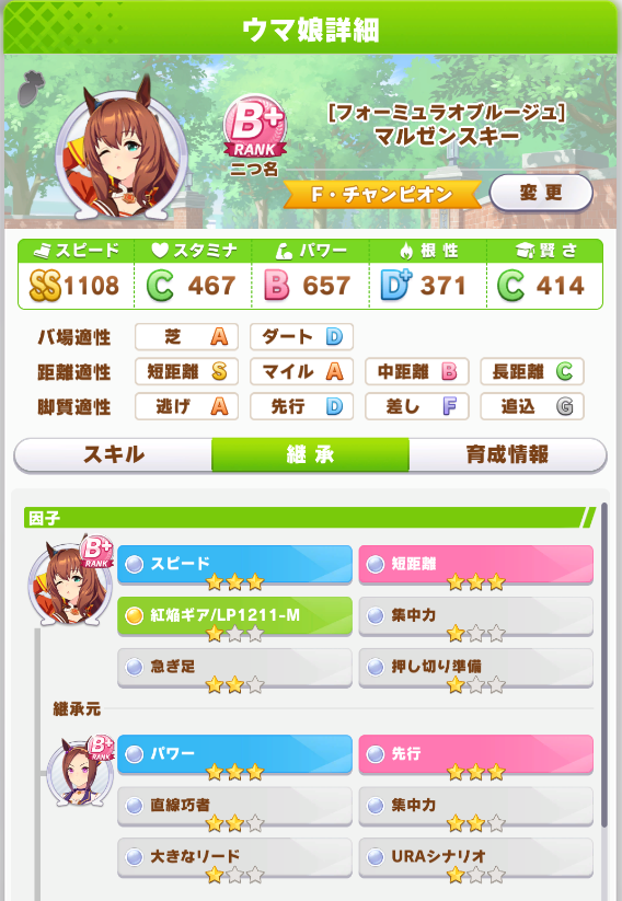 Siroari V Twitter ちょっと更新 キャラ変えるけど引き続きフレンド募集 キャラ ミホノブルボン スタミナ3 逃げ1 親1 マルゼンスキー スピード3 短距離3 親2 バクシンオー パワー3 先行3