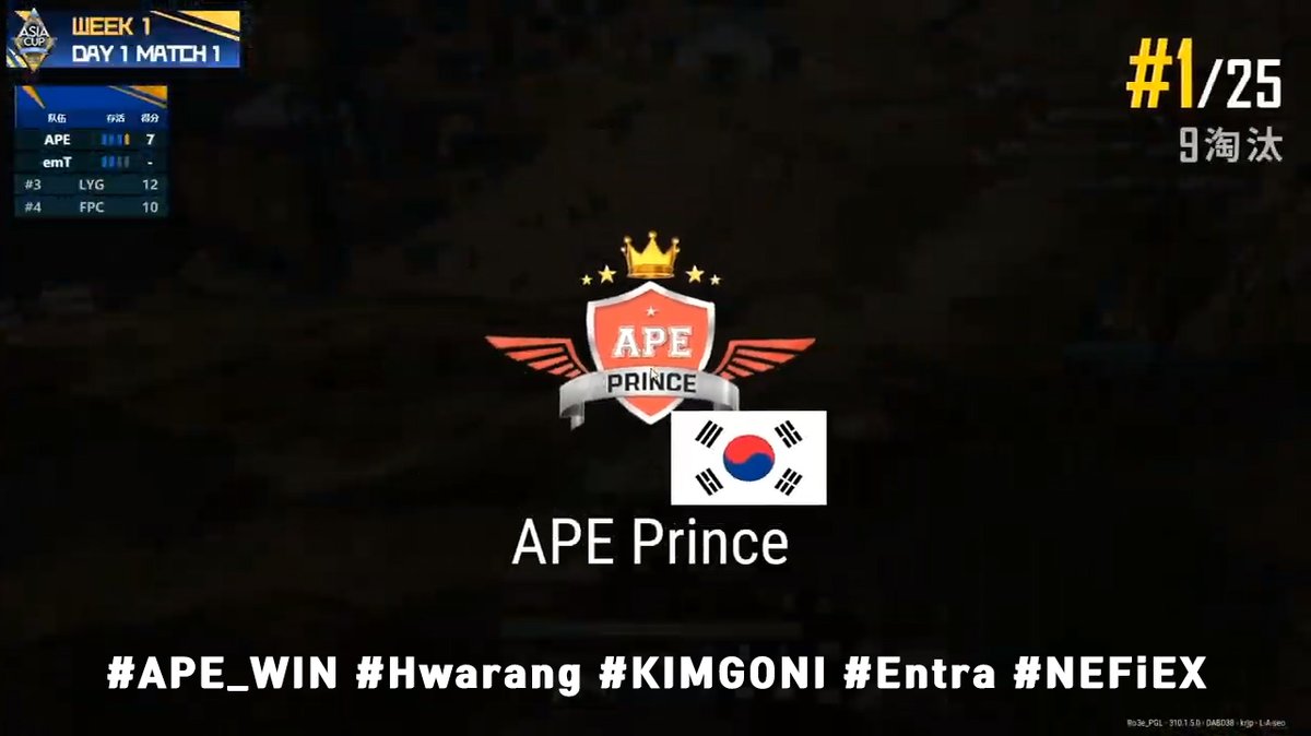 GOnGOPrince's tweet photo. [APE_PUBG]
👊2021 PGL ASIA CUP WEEK 1 DAY 1👊

🐔WWCD - 2
👾KILL - 23
📢TOTAL - 44

💥KILL TOP5 APE_NEFiEX👏👏👏

#APE_WIN #Hwarang @PUBG_KIMGONI_  #Entra @NEFiEX_  #APE_PRINCE https://t.co/iVeDMDc9du