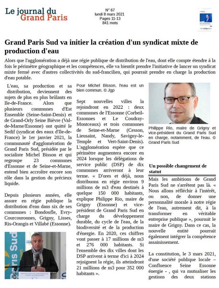 AdrienDerain's tweet photo. Extension de la régie de l’eau, rachat des outils de production: @grandparissud mène une politique ambitieuse de maîtrise publique de ce bien commun #eau.
@prio91350 témoigne de cela dans le @JournalGdParis @MichelBissonGPS https://t.co/LqwAgVFWrw