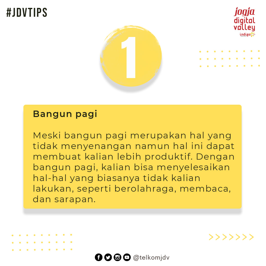indigohubjogja's tweet photo. Kita semua pasti pingin dong ya jadi orang sukses. Penasaran ga, apa aja kegiatan yang membentuk mereka jadi seperti itu?
Nah, hari ini mimin mau bagiin nih kebiasan yang bisa kalian tiru dalam kehidupan sehari-hari! Penasaran apa aja? Skuy cek postingan di atas.
#JDVTips https://t.co/2uLmzQAAXO
