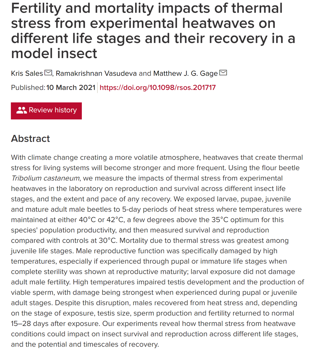 jessiegardner01's tweet photo. Thermal stress from #HeatWaves could impact #insect  survival and reproduction across different life stages, and the potential and timescales of recovery. New #paper by 
@KrisSales1992 @vasudeva_ram @gage_matt 

@RSocPublishing @EnvEast @biouea @ueaceec 

https://t.co/Drp4TutlLW https://t.co/aQK4I7YSi9