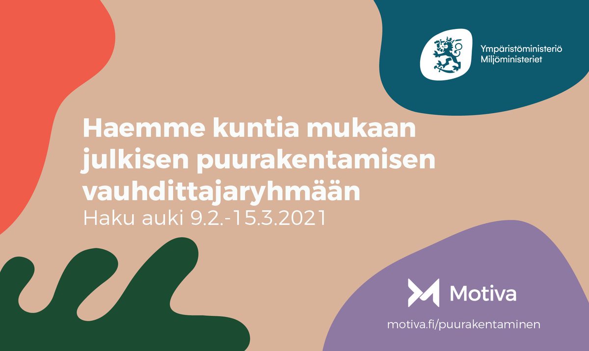 Kunta, suunnitelmissa #puurakentaminen? Tule mukaan julkisen puurakentamisen vauhdittajaryhmään. 

🌲Kasvata osaamista 
🌲Vaihda kokemuksia muiden kuntien kanssa 
🌲Hyödynnä asiantuntija-apu 

Lisätiedot ja hakuohjeet👉motiva.fi/julkinen_sekto… #kunnat #ilmasto #rakentaminen