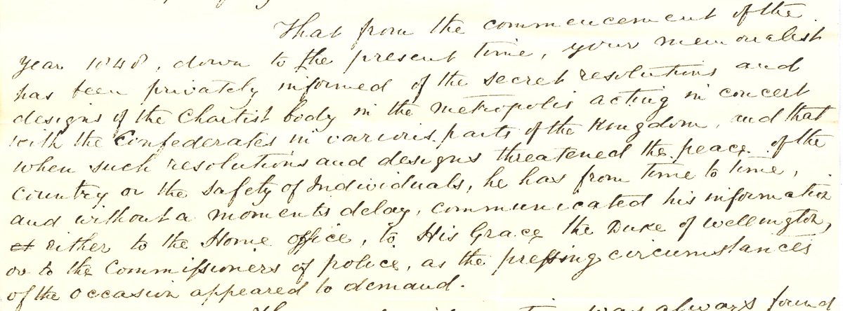 hartleyspecialc's tweet photo. In 1852 John Paterson asked the Duke and Home Office for a reward for his services in giving information "without a moments delay" on Chartist activities. He suffered "alarm...for his own personal safety" and "much private pecuniary loss" #WellingtonWednesday #RandomRequest https://t.co/OHJaVDndSe