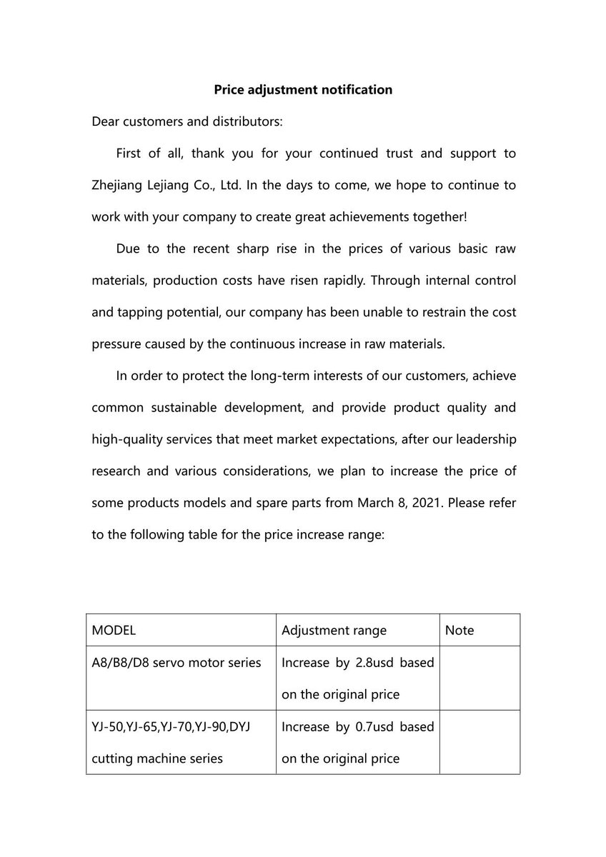 LejiangMachine's tweet image. The necessary price adjustments are for longer-term development, and hope that all customers can understand and provide support.