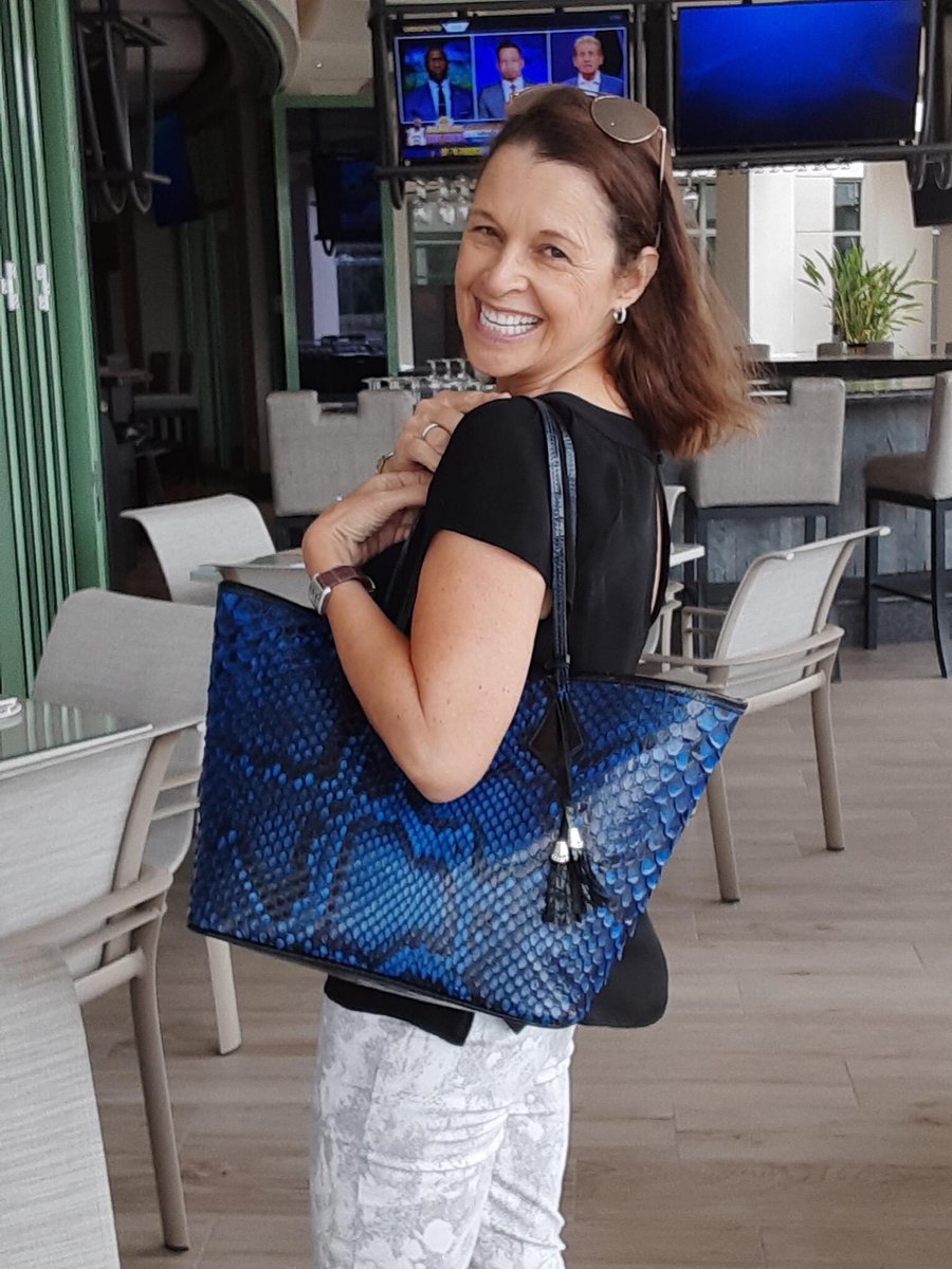 BSWANKY's tweet photo. Intrepid New Design. The Katherine Tote, innovation conceptualized by one of our own dynamic artisans, Liz Katherine. Request a custom #handbag  &amp; experience by contacting sally@bswanky.com. Pictured: Laurie L. with this bespoke #masterpiece. #LogoDesign #Totebag #giftideas #Srq https://t.co/nDZW52fSBE