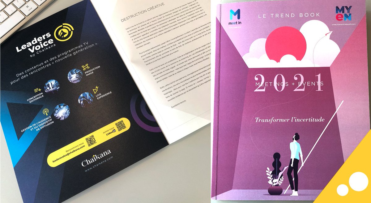 2021 Transformer l’incertitude ! Découvrez le Trend Book <a href="/MEET_IN/">MEET IN</a>  <a href="/MyEventNetwrk/">MyEventNetwork</a>  
Ravis de faire écho à l’édito de <a href="/LLrousseau/">Laurence Rousseau</a> et au processus de création de nouvelles activités liées aux innovations, que Chaïkana incarne avec offre LEADERS VOICE.
📬leadersvoice@chaikana.com