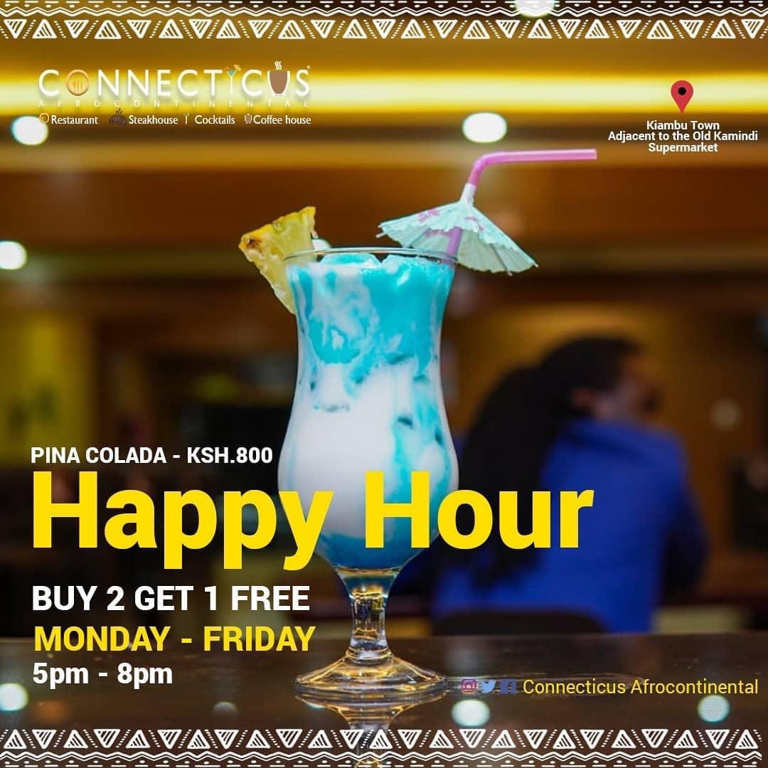 Have you tried our Happy Hour Deal! Stop by at our restaurant today and every weekday at 5pm and catch up with friends over cocktails...you buy 2 we give you the 3rd one free. Tell a friend to tell a friend #ConnecticusHappyHour #HappyHour #Kiambu #ConnecticusKiambu