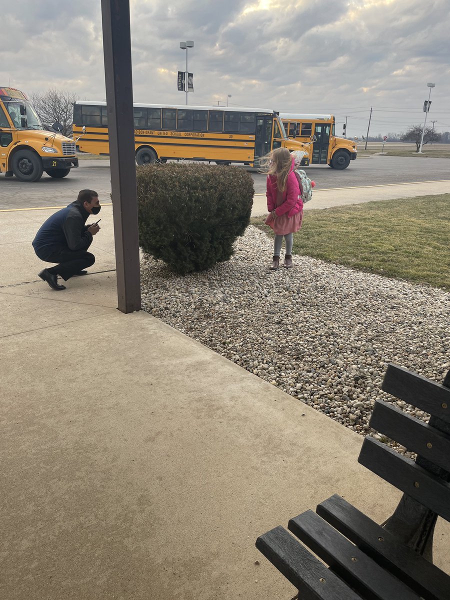 It was a beautiful, although slightly windy, morning to get in a quick game of hide and seek with <a href="/DeetzScott/">Dr. Scott Deetz</a> while waiting on the busses. #SuperintendentGoals #WeAreMG