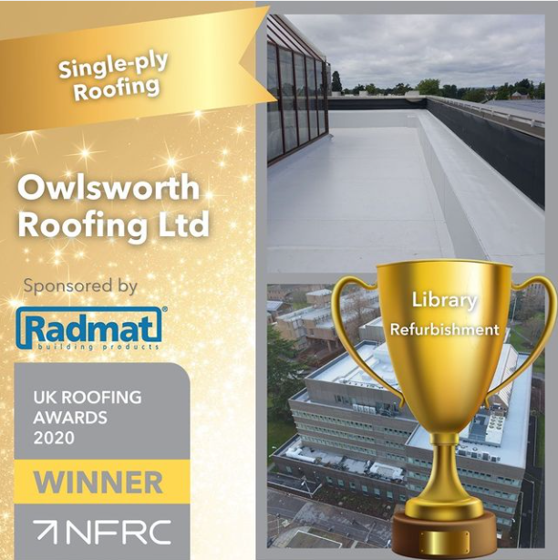 OwlsworthRoof's tweet photo. We are proud WINNERS in the @ukroofingawards
This library refurbishment project was completed in @SikaSarnafilUK  single ply membrane.

#roofing #roofer #roof #sarnafil #sikasarnafiluk #wearesarnafil #lightgrey #waterproofing #singleply #membrane #design #specification https://t.co/WhVPqCnl9n