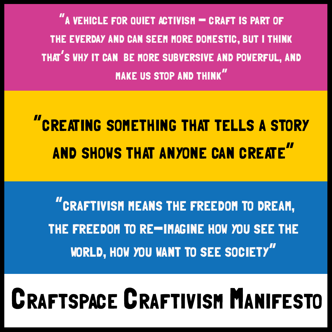 CraftspaceYouth's tweet photo. Help us build our #Craftivism Manifesto! Throughout the development of the #MakingforChangeExpo, we spoke to artists, makers and activists to see how they defined Craftivism. Here are some definitions to make you think & consider what Craftivism means to you π
@craftivista https://t.co/XwWXJ7ZBAt
