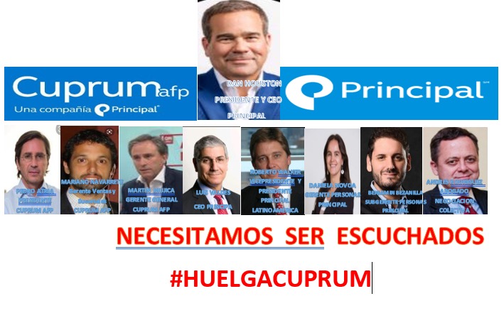 marialimerinoc1's tweet photo. Les presento a los Indolentes Ejecutivos de @principal y @CuprumAFP quienes no desean llegar a un acuerdo con el @SCuprum, aduciendo a que "NO HAY DINERO" #HuelgaCuprum @AdnOnline @DFinanciero @thecliniccl @CNNChile @DFinanciero @24HorasTVN @msnavarr1 @martinmujica https://t.co/VYghxj4xL9