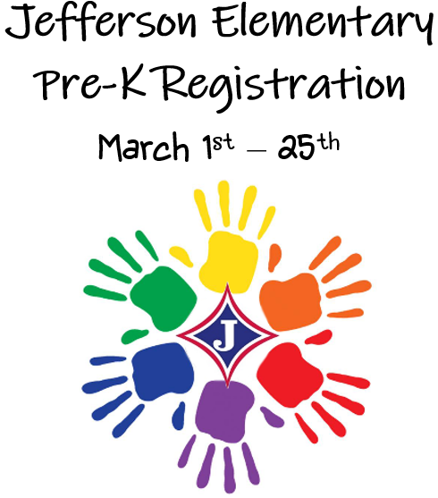 Jefferson_Elem's tweet photo. Pre-K registration is going on now! Visit our website, https://t.co/QgERbU99IT, for the registration link and the list of required documents. Copies of your documents must be turned in to the JES Front Office for your child to participate in the Pre-K Lottery. https://t.co/yePKOW9jQV