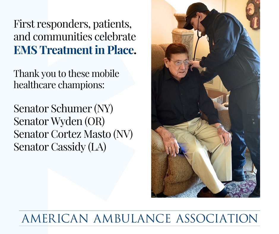 #TreatmentInPlace benefits patients, families, and communities in the #COVID19 pandemic and beyond. Today, #EMS celebrates the bipartisan team of Senators who championed the inclusion of this #mobilehealthcare innovation in the #AmericanRescuePlan. #SupportEMS #NotJustARide