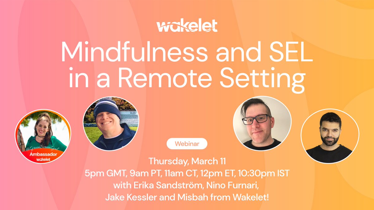 wakelet's tweet photo. Our next Community-Special webinar is tomorrow!

Join @MisbahGedal, @GreenScreenGal, @Coach_Furnari &amp; Jake Kessler as they explore the anxieties and stresses of remote teaching.😇🏞️💙

📅Thurs, March 11th
⏰5pm GMT

Register here!
https://t.co/NydaTNIST2 https://t.co/VtnnQ2wjCH