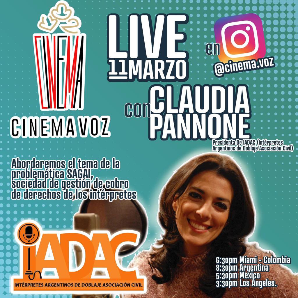 iadacarg's tweet photo. ¡No te pierdas mañana este vivo! @clopanon presidenta de @iadacarg dialogará con @CinemaVoz sobre la problemática de derechos de intérprete de doblaje.

#ElDoblajeTieneDerechos https://t.co/9WqwQvtx3x