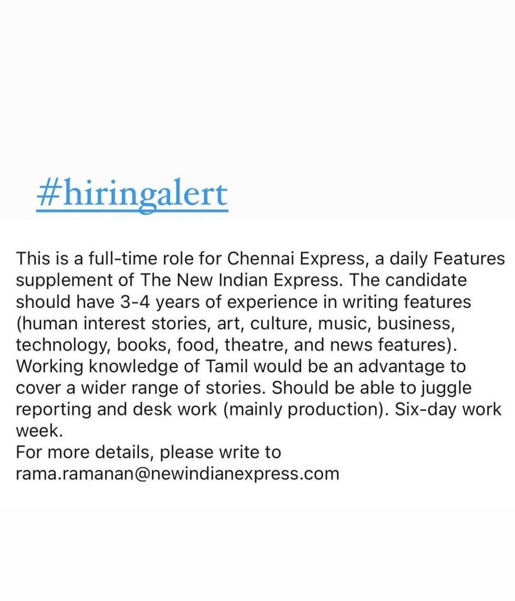 rama2780's tweet image. #jobalert #hiringalert #featureswriting #chennaiexpress @tniefeatures @xpresstn