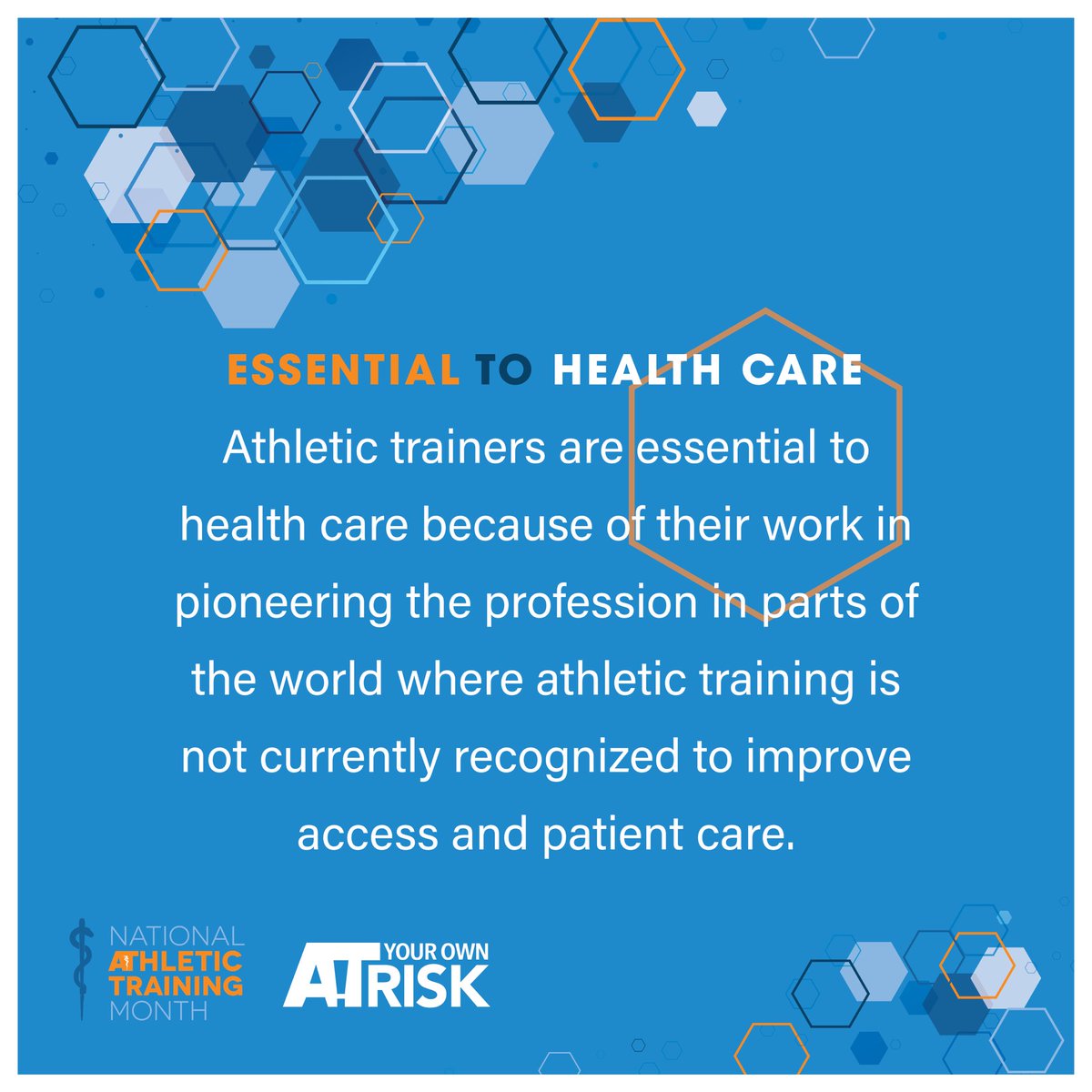Athletic trainers are #EssentialToHealthCare because of their work in pioneering the profession in parts of the world where athletic training is not currently recognized to improve access and patient care. #NATM2021