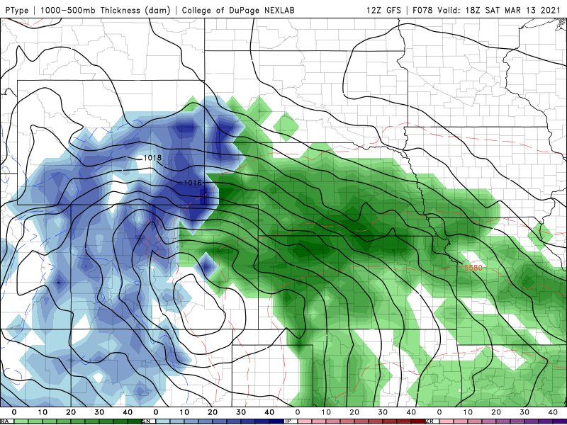 DocWX's tweet photo. The 5460m thickness contour is not an ideal rain/snow line for Colorado. The more appropriate mark to use is the 5520m contour due to the higher elevation &amp; precip does not have to fall as far to reach the surface. Change over is a moot point if the models verify. #cowx #snow https://t.co/ZsQZe5UYOa