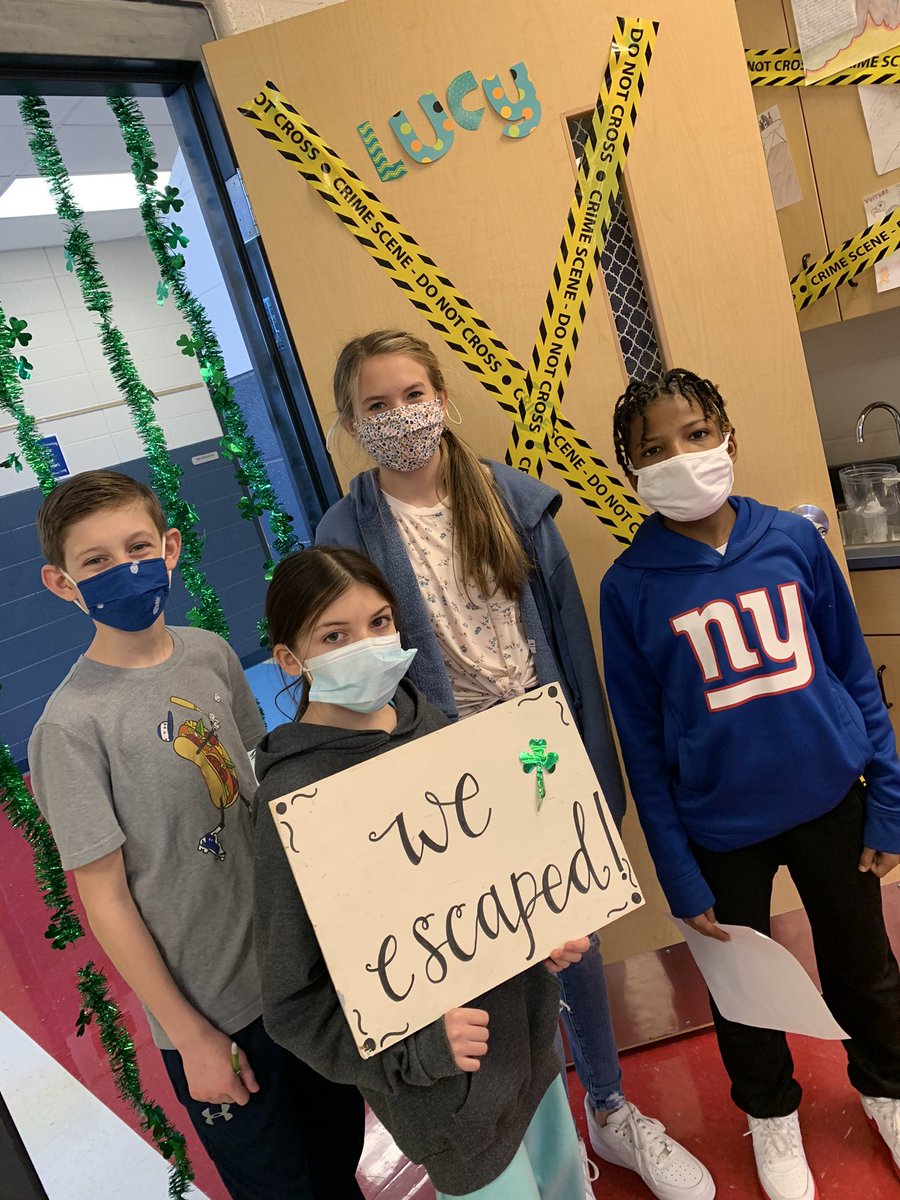 KathyPaul_OMS's tweet photo. Grammar review escape room style! Rotating students in and out of all classrooms in 6th grade ELA this week for review of standards and skills! Let’s find Lucy Leprechaun! #faketexts @OMS_Chargers #weoverme #grammar #fiction #informationaltext #poetry #teamwork https://t.co/gXpsy5c5xW