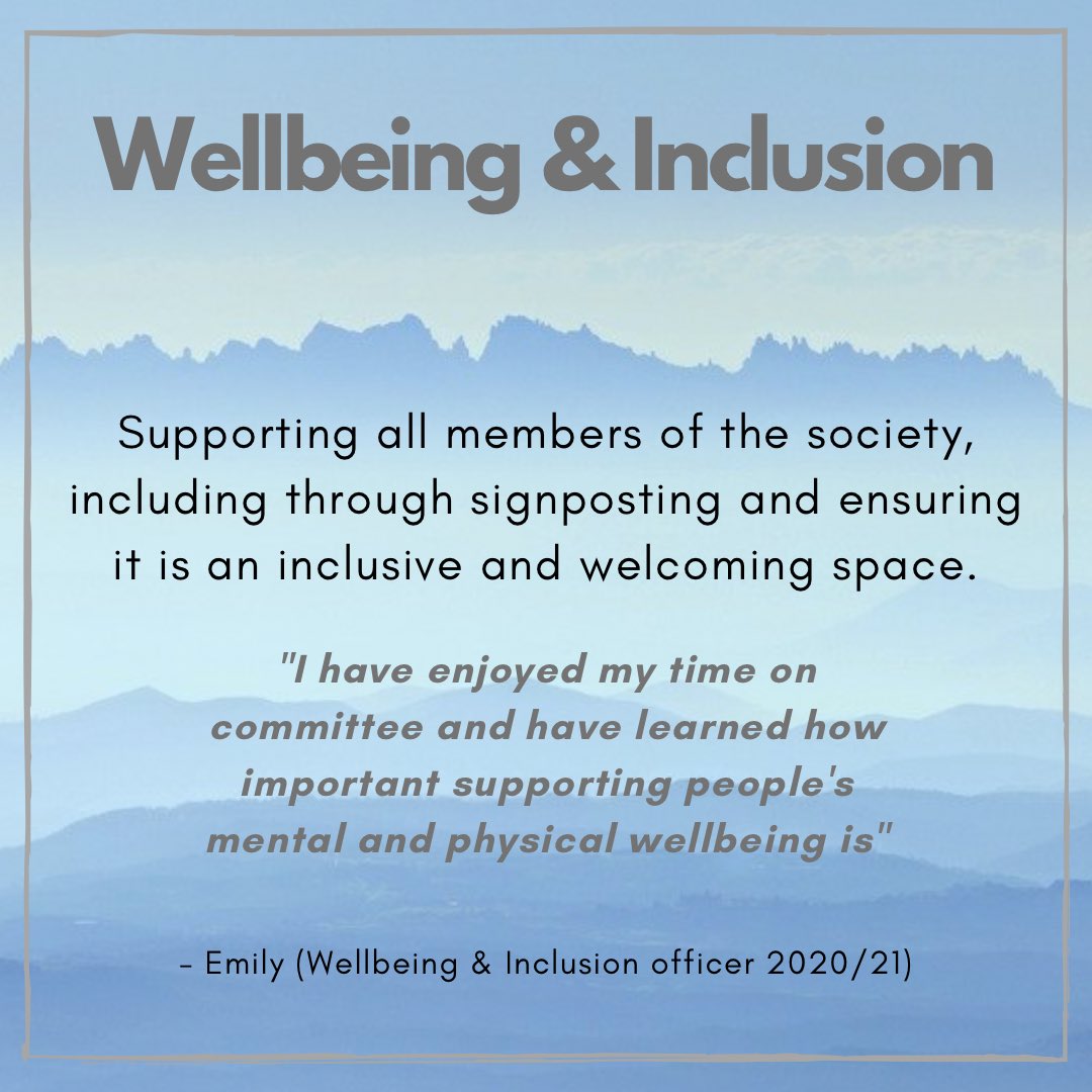 Information about the treasurer and wellbeing &amp; inclusion roles that still need to be filled for the society to continue to run!