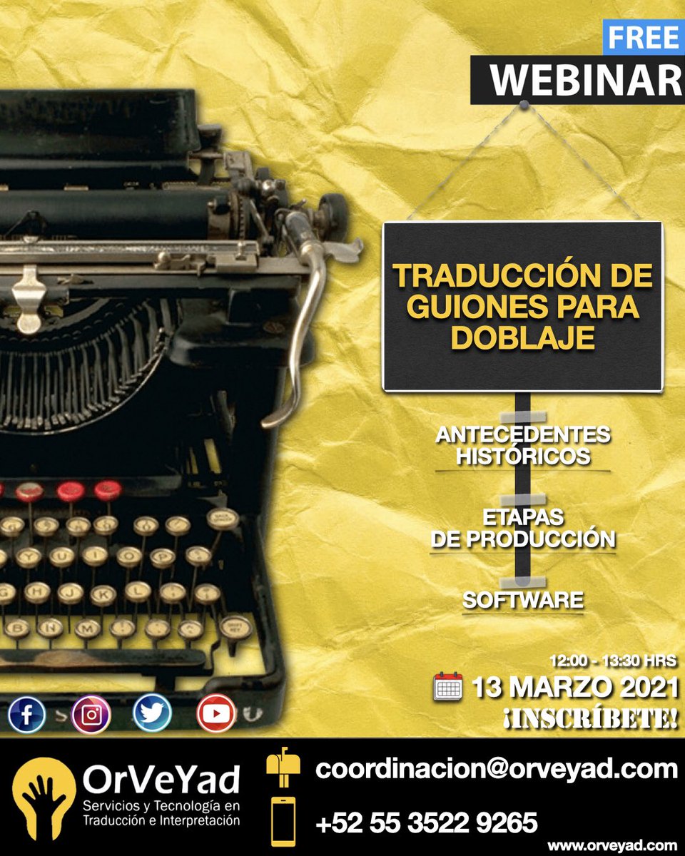 ve_yad's tweet photo. ¡Inscripciones abiertas para nuestro webinar "Traducción de Guiones para Doblaje". 📝

Registro: https://t.co/fVQJNDwpBA https://t.co/XN4gnFMk2M