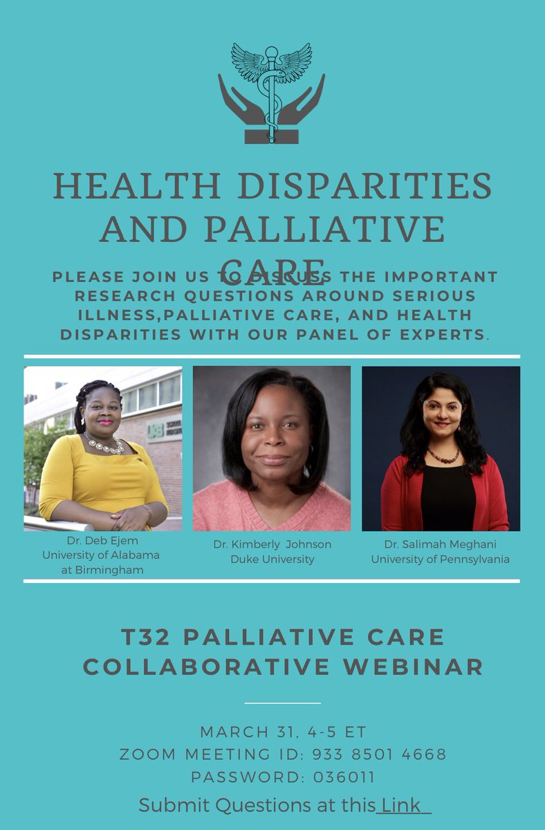 Mazie Tsang, MD, MAS, MS (@mazietsangmd) on Twitter photo #HPM #HaPC
Health Disparities and Palliative Care Webinar on 3/31, flyer below
Hope you’re able to join! Please help spread the word too!
Submit questions to speakers beforehand here: bit.ly/3chBANC
<a href="/harryhan08/">Harry Han</a> <a href="/NatashaDhawanMD/">Natasha Dhawan, MD</a> <a href="/realbowtiedoc/">Dr Joseph McCollom DO</a> <a href="/AlexSmithMD/">Alex Smith, MD</a> #HPM #HaPC
Health Disparities and Palliative Care Webinar on 3/31, flyer below
Hope you’re able to join! Please help spread the word too!
Submit questions to speakers beforehand here: bit.ly/3chBANC
<a href="/harryhan08/">Harry Han</a> <a href="/NatashaDhawanMD/">Natasha Dhawan, MD</a> <a href="/realbowtiedoc/">Dr Joseph McCollom DO</a> <a href="/AlexSmithMD/">Alex Smith, MD</a>