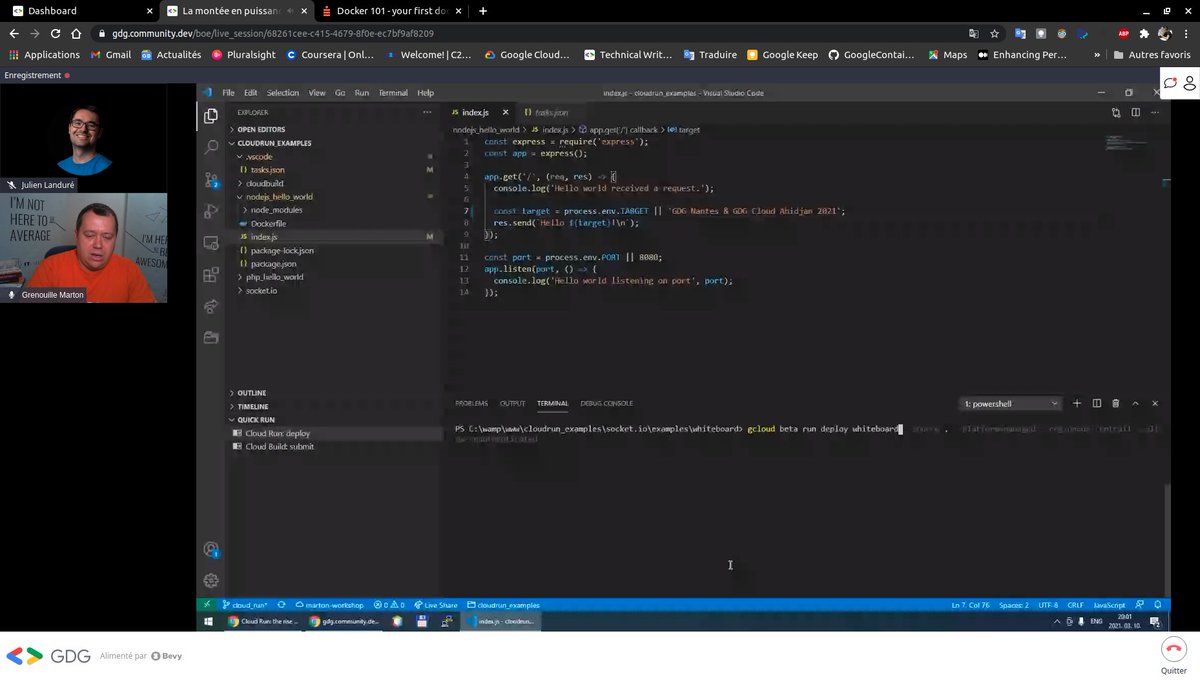 GDGCloudAbidjan's tweet image. #CloudRunWeek Day 3

- Demo
- Web sockets
- Multi-Region Load Balancing with Cloud Run
- Concurrency

Partner : @gdgnantes
#CloudRun